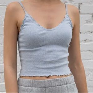 brandy melville crop light blue/white floral v neck Nicolette Ruffle tank top